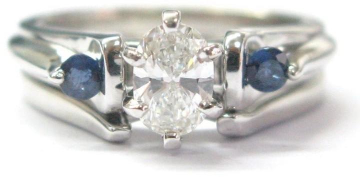 Hochzeit - 14k White Gold 0.50ct Diamond & 0.20ct Sapphire Engagement Wedding Ring Set Size 5