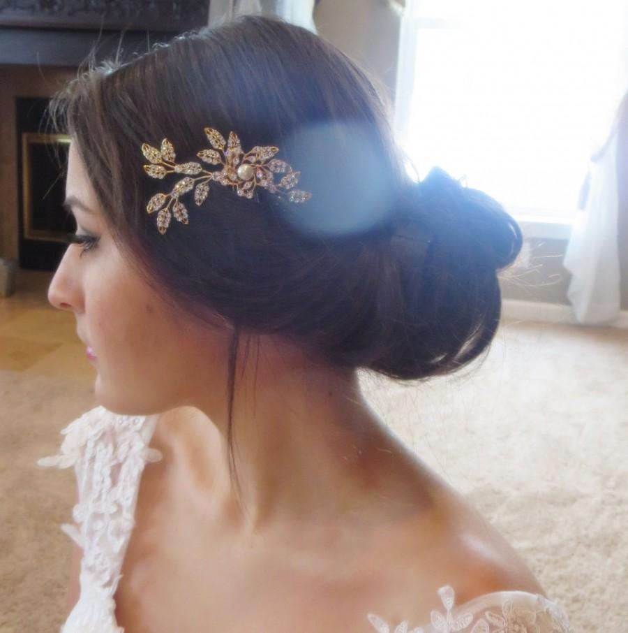 Hochzeit - Gold Wedding headpiece, Gold Bridal hair comb, Crystal hair comb, Gold leaf headpiece, Rhinestone hair comb, Swarovski crystal, Hair clip