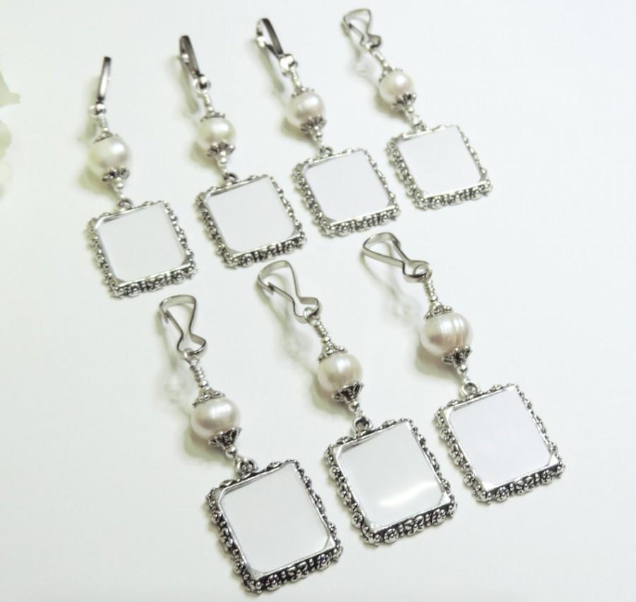 Wedding - Wedding bouquet photo charms. 7x Pearl wedding charms. Bridal bouquet charms. Memory photo charms x7. Gift for her. Bridal shower gift.