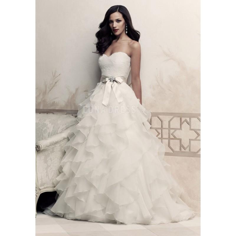 Hochzeit - A line Sweetheart Organza & Lace Floor Length Court Train Wedding Dress With Ruffles - Compelling Wedding Dresses