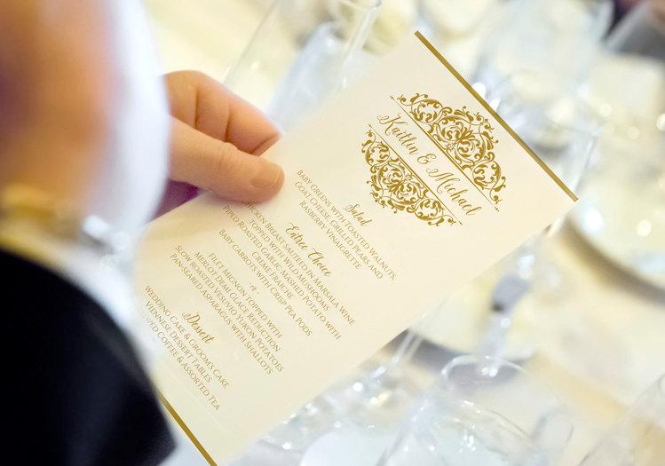 Wedding - DiY Printable Menu Card  - DOWNLOAD Instantly - EDITABLE TEXT - Natalia (Gold) 4 x 7 - Microsoft® Word Format