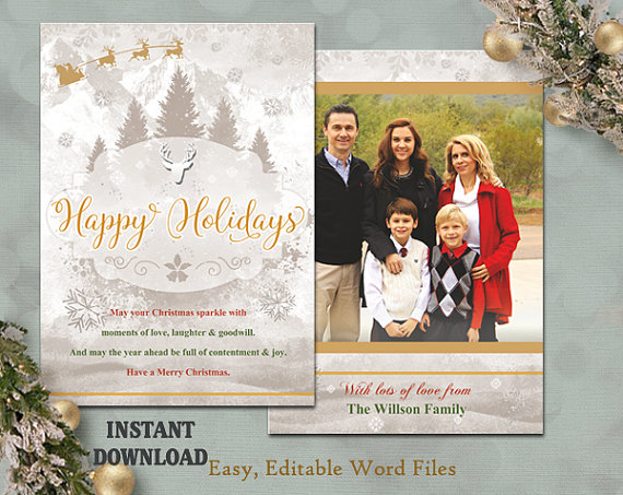 Wedding - Christmas Card Template - Holiday Greeting Card - Christmas Tree Card - Printable Card - Photo Card - Editable Word Template - DIY White