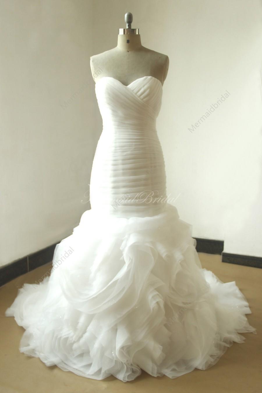 زفاف - Ivory fit and flare floral ruffled organza wedding dress