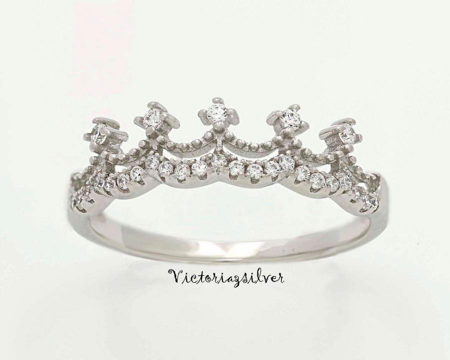 Hochzeit - Sterling Silver Crown Ring ,CZ Ring,Tiara Ring,Princess Ring