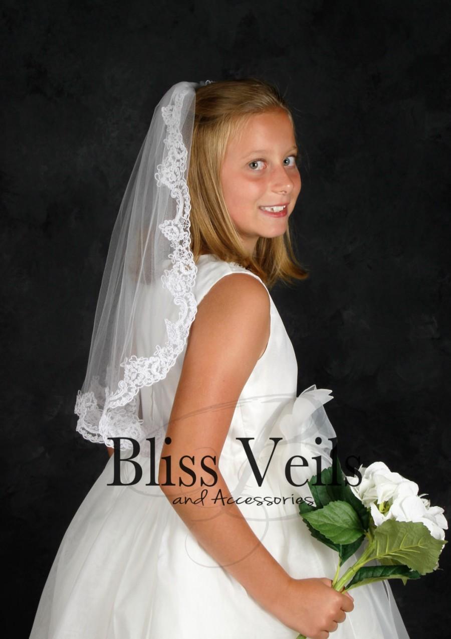 زفاف - Lace Communion Veil, 1 Layer Veil, White Lace Veil, Ivory Lace Veil