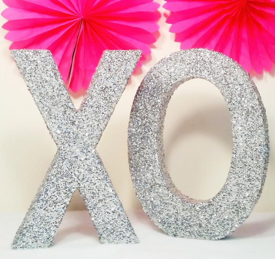 Wedding - Wedding Sign XO, Wood Letters, Sweetheart Table Decorations, Glitter Letters, Silver Wedding, Gold Decor, Freestanding, Table Decorations