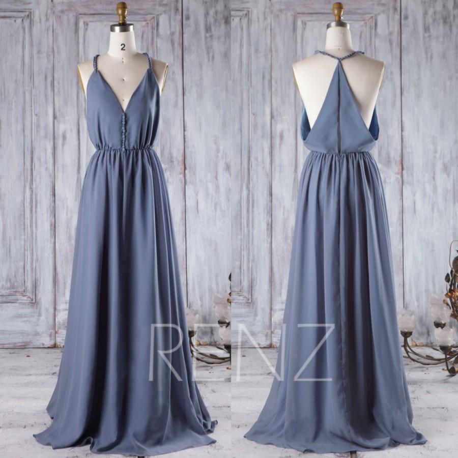 زفاف - 2016 V Neck Chiffon Bridesmaid Dress, Steel Blue Wedding Dress, A Line Maxi Dress, Spaghetti Straps Evening Gown Floor Length (H323)