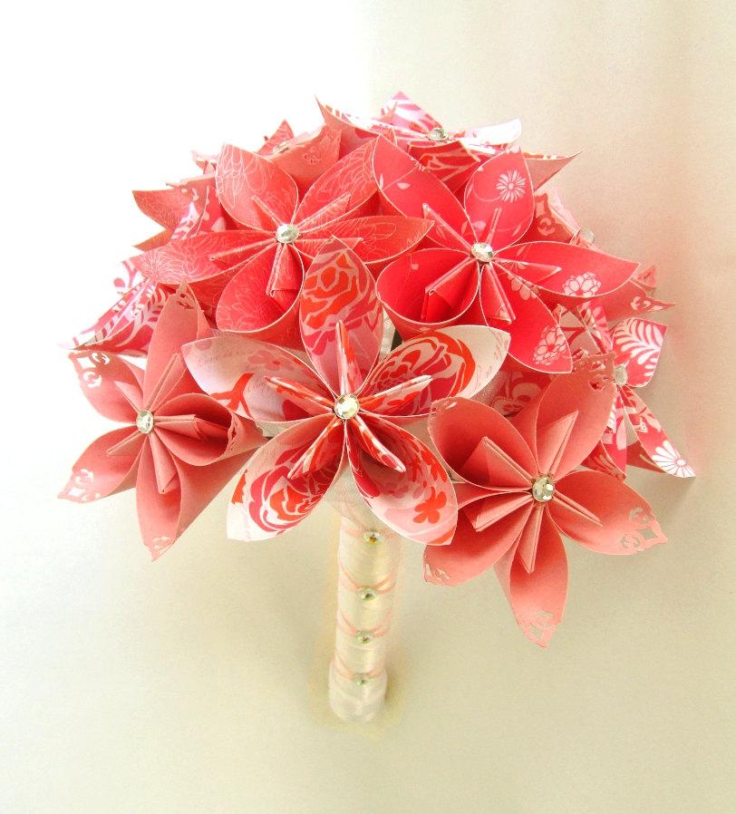 زفاف - Coral Breezes Wedding Bouquet - Bridal Bouquet - Paper flowers - Origami flowers