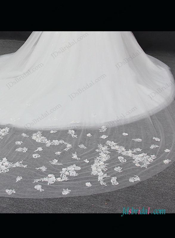 Hochzeit - Luxury florals sparkly princess wedding dress with watteau train