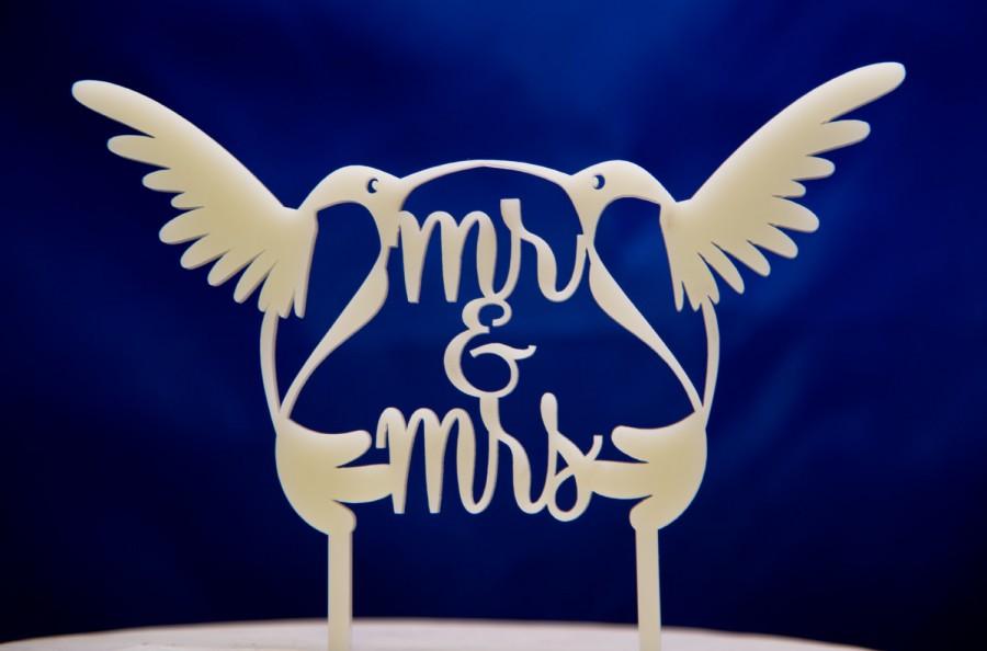 Свадьба - Wedding Cake Topper  - Hummingbirds wedding cake topper - Mr. and Mrs. Birds Wedding Cake Topper - FREE set of Mr. and Mrs. champagne charms