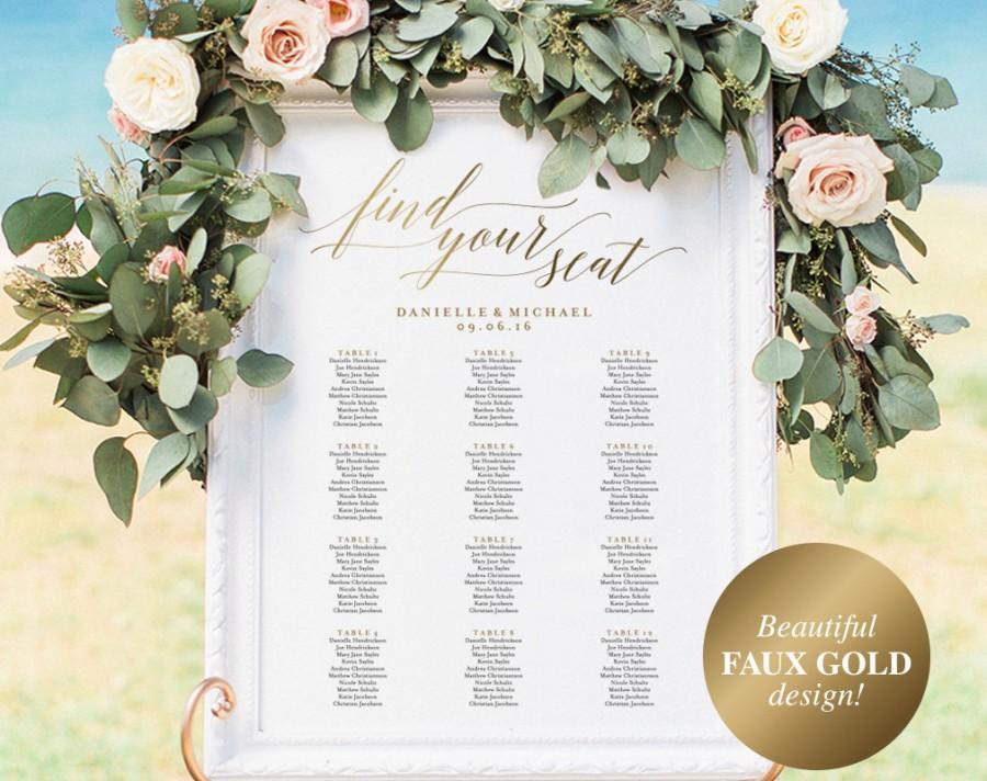Mariage - Gold Wedding Seating Chart, Seating Chart Printable, Seating Chart Template, Seating Board, Wedding Sign, PDF Instant Download 