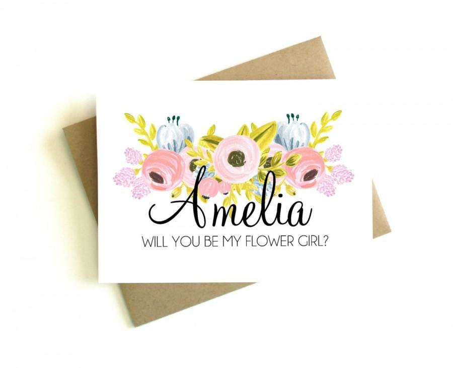 Wedding - Personalized Flower Girl Card 'Will You Be My Flower Girl' - Greeting Card, Flower Girl, Wedding Card, Floral Card, Bridal Party