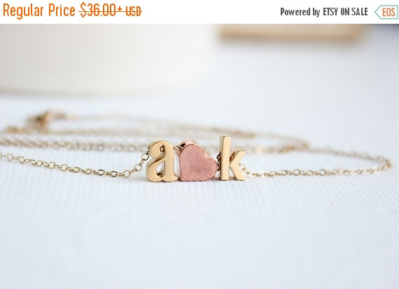 Wedding - Love necklace, initial heart necklace, Couples necklace, Initial Necklace, Rose Gold Necklace