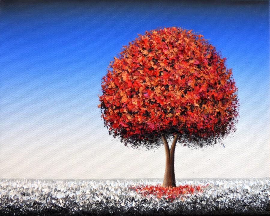 زفاف - ORIGINAL Oil Painting, Winter Landscape, Red Tree Painting, Snowy Canvas Art, Contemporary Wall Art, Modern Art Impasto Painting, 8x10