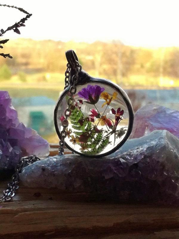 Wedding - Magical Meadow flowers Necklace, Romantic Statement Necklace, Unique Gift for Her, Collection of flowers  Unique Jewelry by Bustani