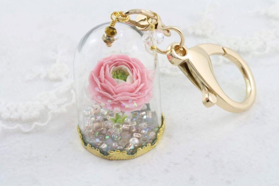 Свадьба - Rose Peony flower flora rosette succulent key keychain ring tassel bag charm pendant accessories bag garden woodland gem crystal wedding