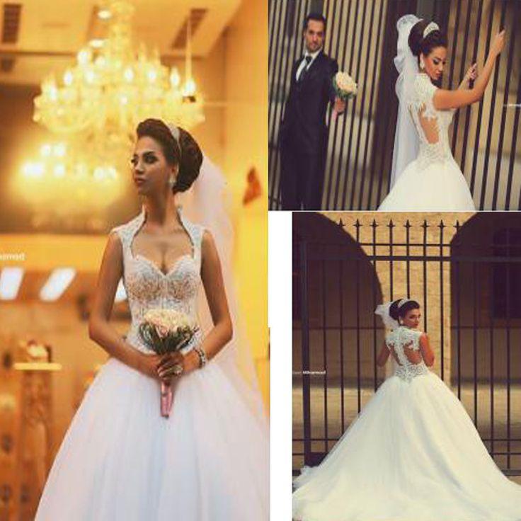 Mariage - Off The Shoulder Sheer Lace Wedding Dresses 2017 Puffy Tulle Overskirt Sleeveless Bridal Gowns. WD0080 - Custom Size / Picture Color