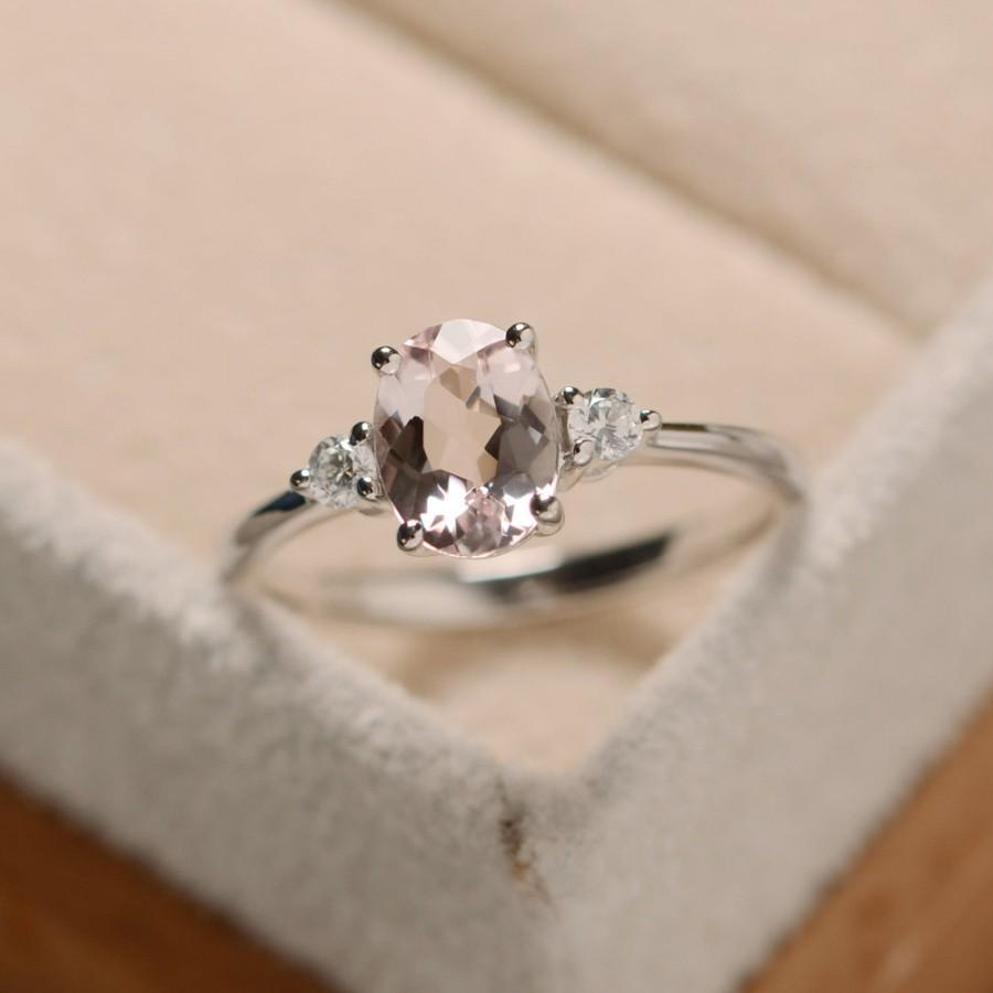 Wedding - Morganite ring silver, pink gemstone ring, sterling silver, oval morganite ring