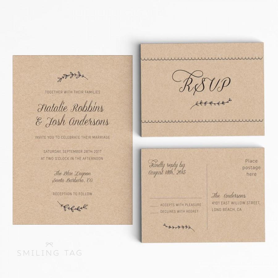 Mariage - Printable Wedding Invitation Suite - Rustic Wedding Invitation Printable with RSVP Postcard - Letter or A4 Size (Item code: P835)