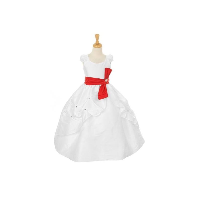 Wedding - White Dupioni Dress w/ Rhinestone Pinched Front Split Skirt & Detachable Sash Style: D2044 - Charming Wedding Party Dresses