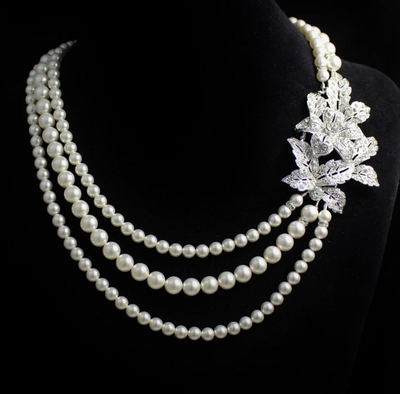 زفاف - Statement Bridal Necklace, Vintage Style Crystal & Pearl Bridal necklace, Wedding Necklace, Bridal Jewelry, Bridal Accessories, ELLIE