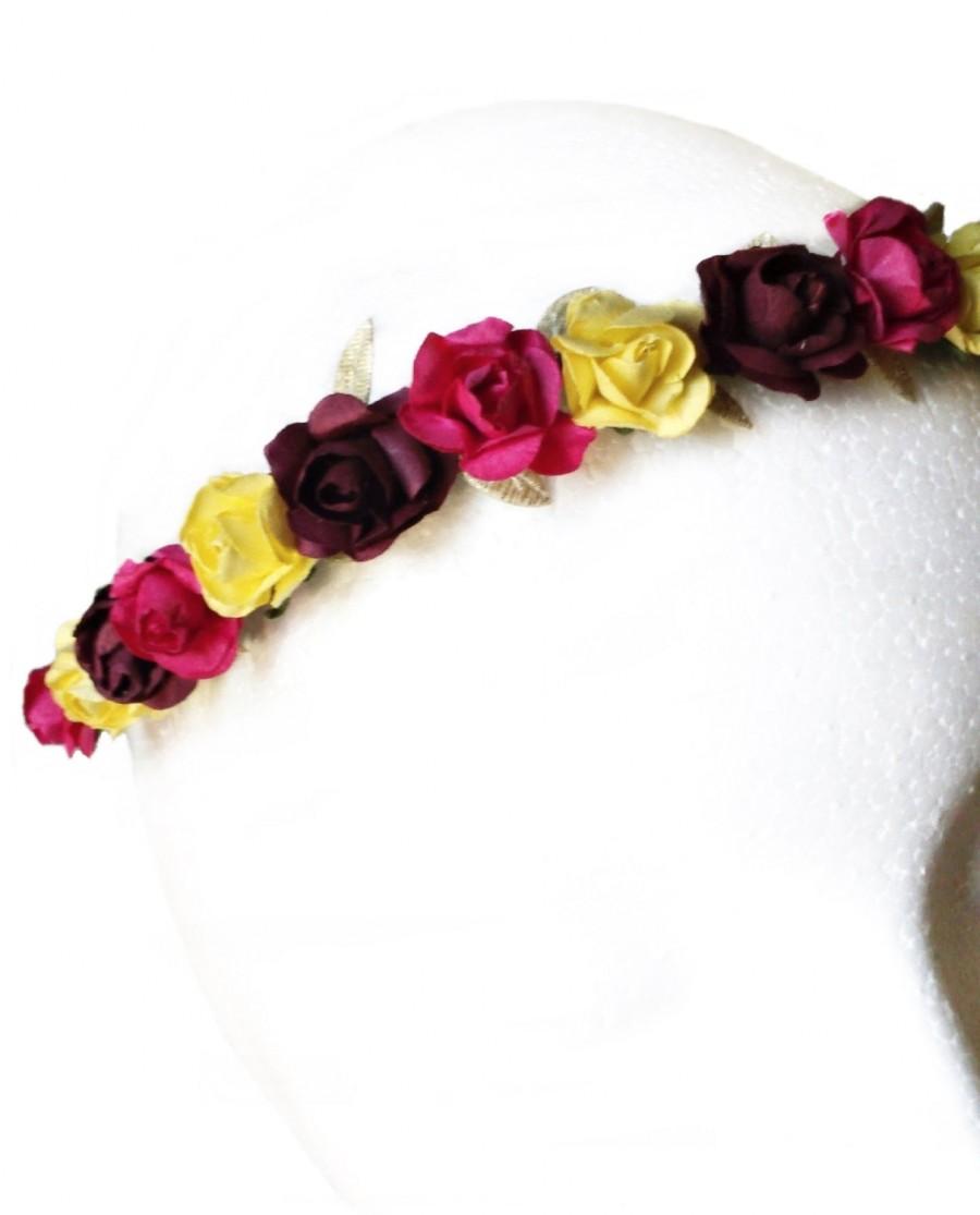 Hochzeit - Bridal paper flower tiara. Flower headband. Wedding headpiece. Bridesmaid tiara. Boho crown. Paper flower crown. Girl flower headband.