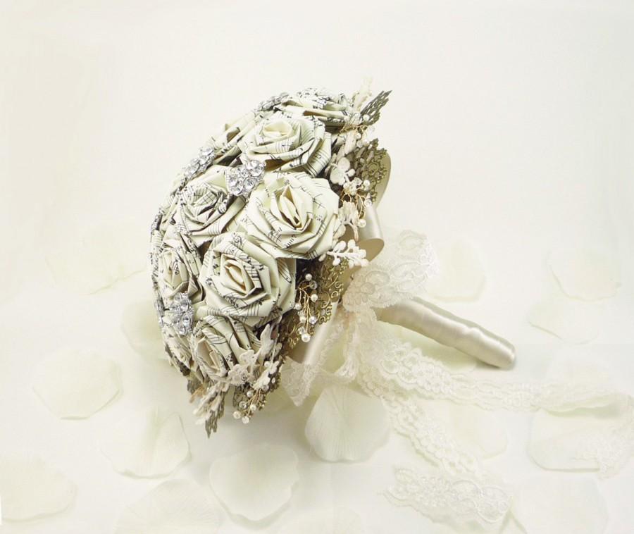 Hochzeit - Laced Symphony, Music Sheet, Wedding Bouquet - Rustic Bridal Bouquet, Music Wedding Bouquet, Vintage Music Roses
