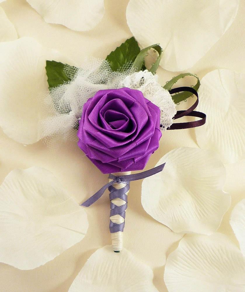 Mariage - Purpilicious, Origami Boutonniere - Purple Boutonniere, Grooms Boutonniere, Groomsmen Boutonniere, Lace Boutonniere, Wedding Boutonniere