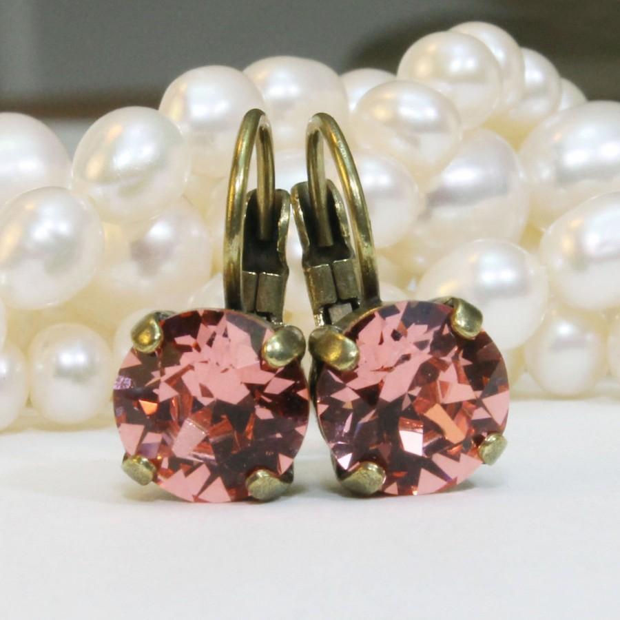 Wedding - Coral Earrings Coral Drop Earrings Coral Swarovski Crystal Earrings Pink Peach Coral Wedding Coral Bridesmaids Gift,Brass,Rose Peach,BE2