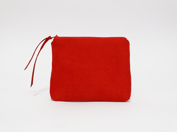 Wedding - Coin Purse Vegan Suede, 's , Stocking Stuffer Gift, Business Cards Holder, Strawberry Mini Purse