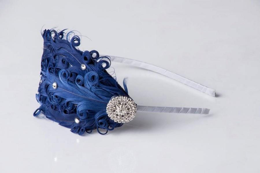Свадьба - BIG SALE Adult Headband - Feather Headband - Navy and Silver - Crystal Headband - Nautical - Blue Bridesmaid - Christmas Gift Ideas - Tween