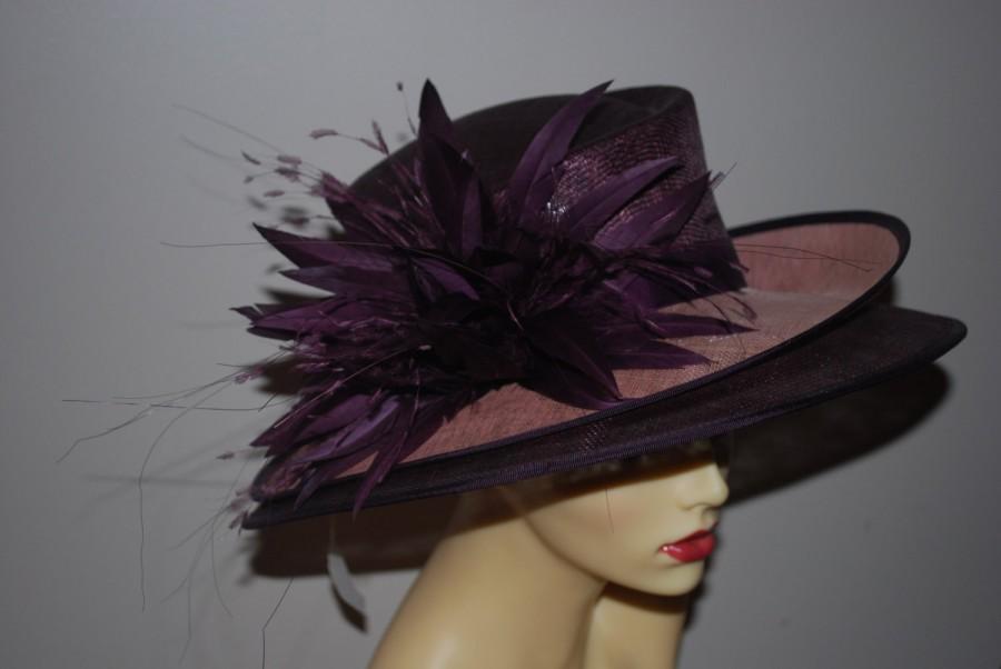 Wedding - A double brimmed feature hat with large feather detail-- Style name Berry Made to Order