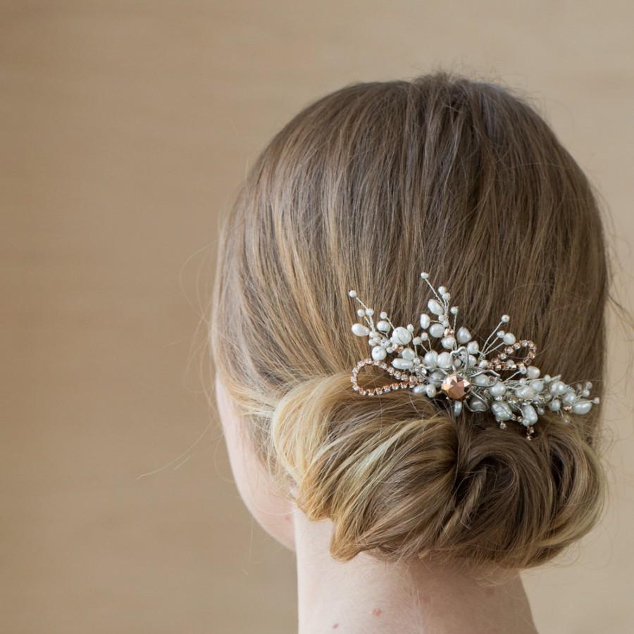 زفاف - Bridal hair comb, Pearl Wedding hair comb, Bridal headpiece, Rose Gold comb, Wedding headpiece, Pearl hair accessories, pearl comb