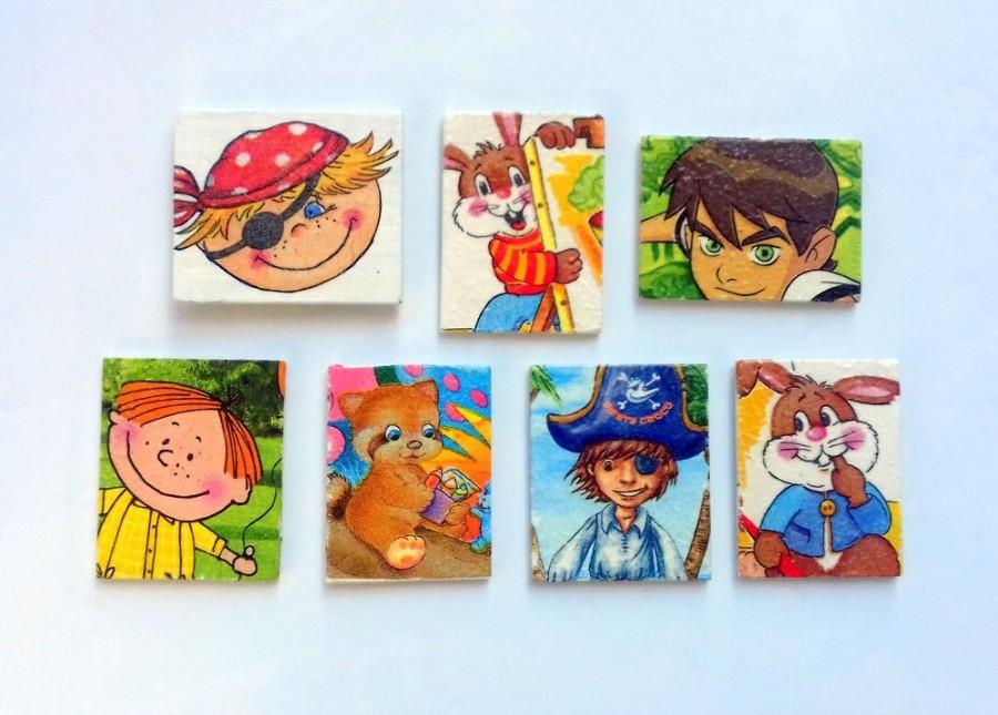 Wedding - Set of magnets, decoupaged magnets, kids magnets, party magnets, cartoon magnets, wooden magnets, birthday gift, party gift, gift for kids