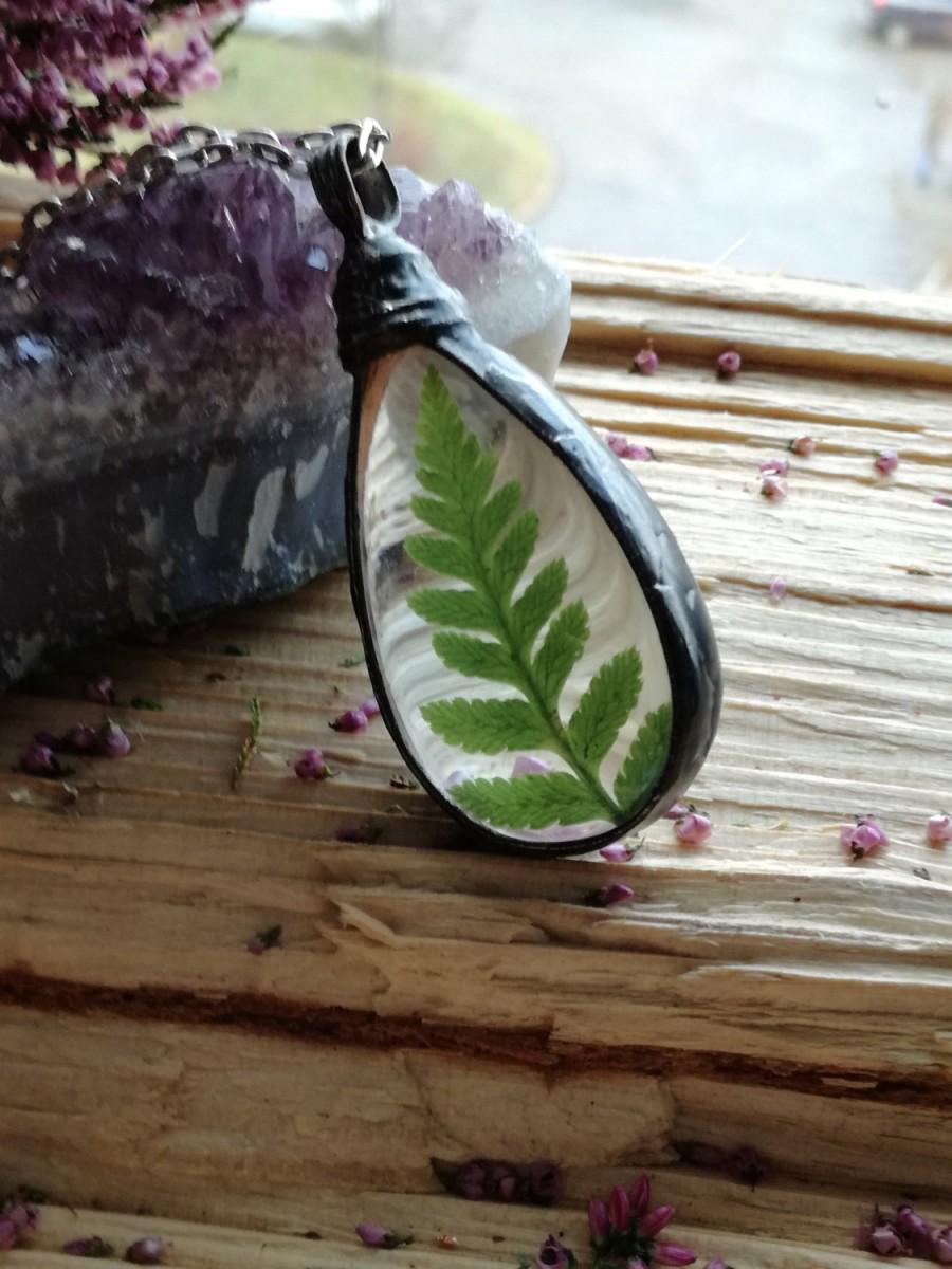 Wedding - Drop Fern Romantic necklace, Vintage necklace, terrarium necklace, beauty of nature, gypsy, woodland, forest boho, hand made, bustani
