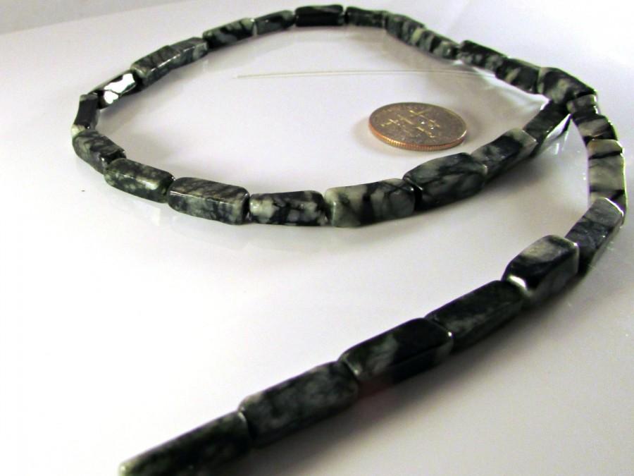 Hochzeit - Holiday Sale, Beads, Black and Green Natural Serpentine, 13x3mm-15x5mm Square Tube, 15 Inch Strand, aka New Jade