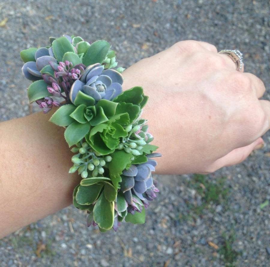 Wedding - Wrist corsage of succulents, cuff style