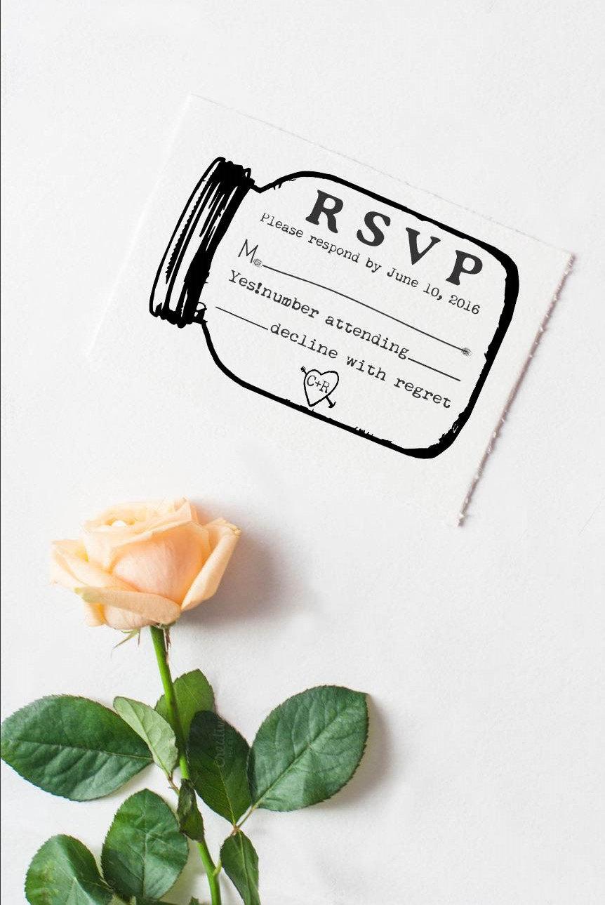 Hochzeit - Mason jar RSVP rubber stamp for custom DIY wedding invitations  --5687