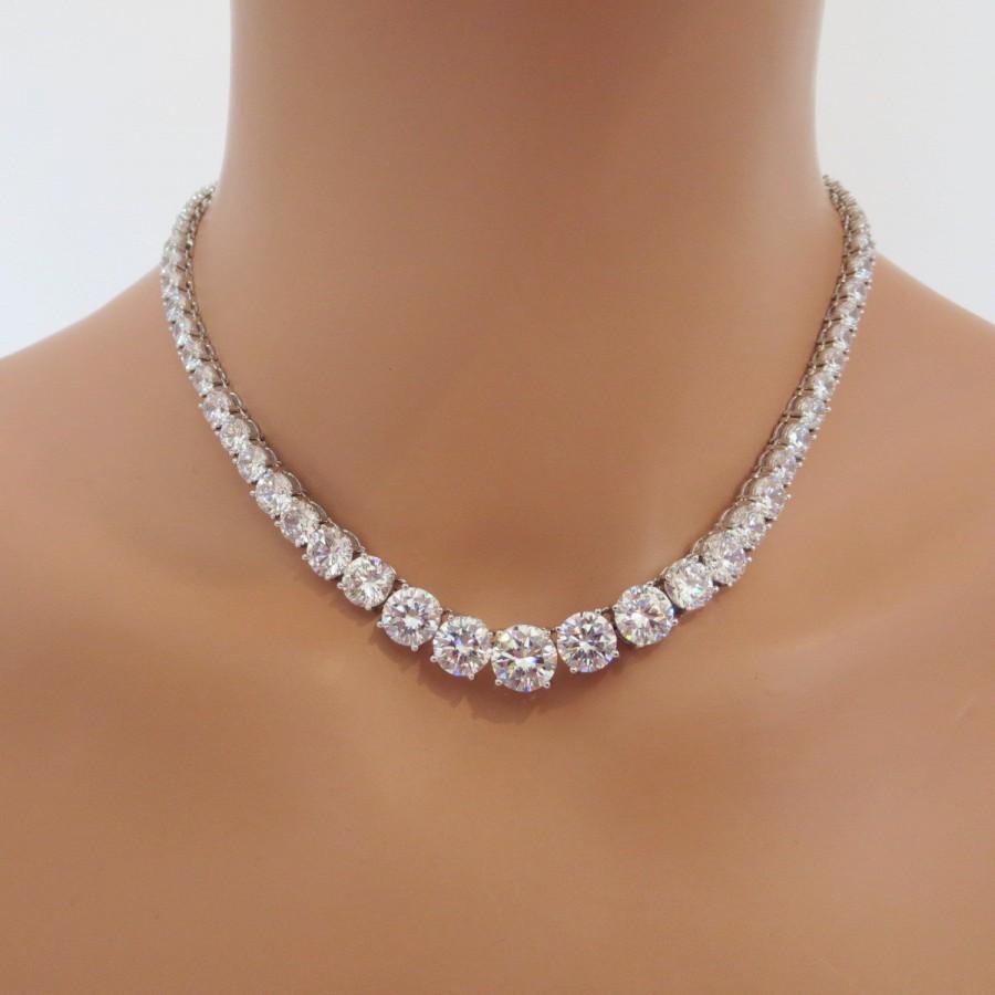 زفاف - Bridal necklace, Wedding crystal necklace, Rhinestone necklace, Bridesmaid necklace, Cubic ziconia necklace, Bridal jewelry