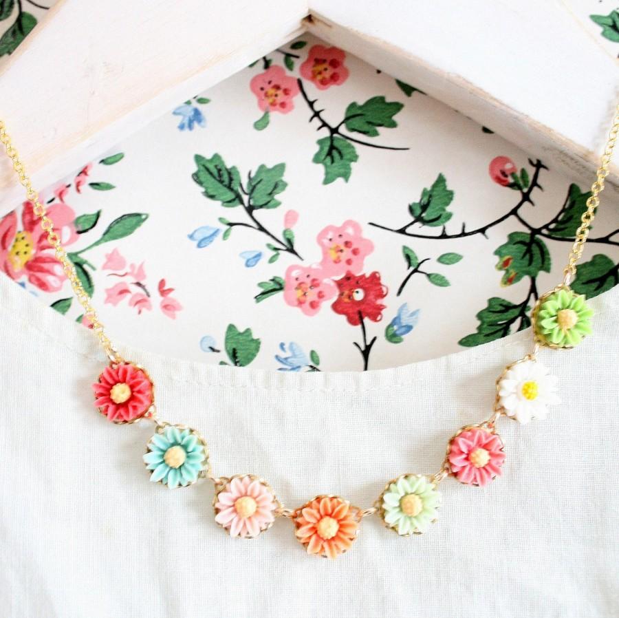 زفاف - Flower Girl Daisy Necklace, Flower Girl Necklace, Girls Daisy Necklace