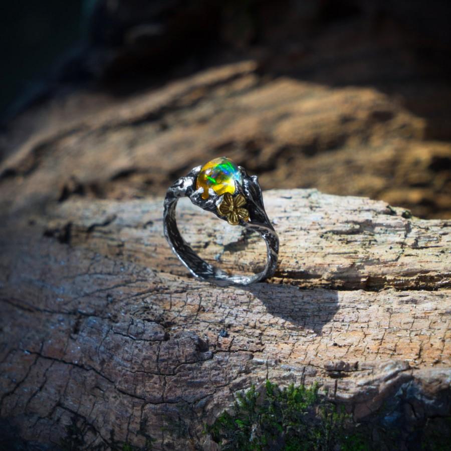 زفاف - Sterling Silver Ethiopian Fire Opal Ring "Firefly" MADE TO ORDER fire opal engagement ring, flower ring