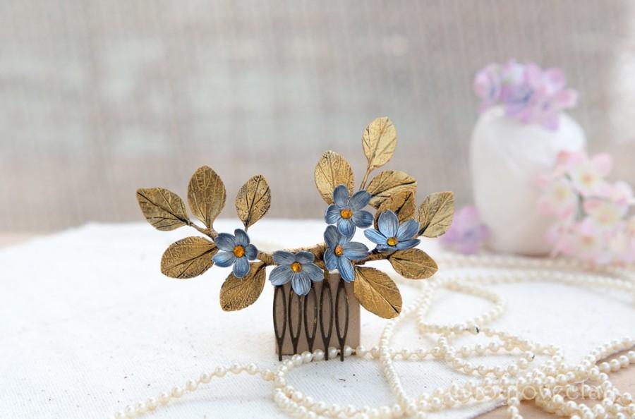 Свадьба - silver and gold Hair Comb, bridesmaid, hair clip, hair accessories, polymer clay flower,gift for her