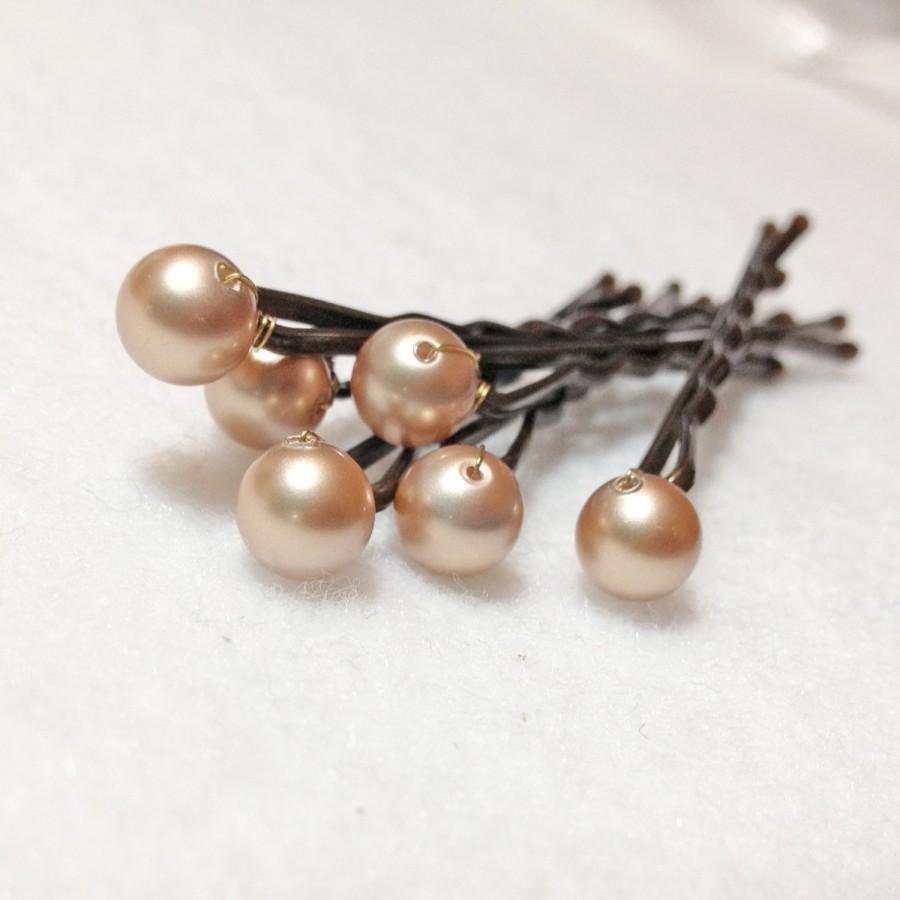 Mariage - Golden Pearl Hair Pins Swarovski (set of 6) Champagne Gold Wedding Accessory