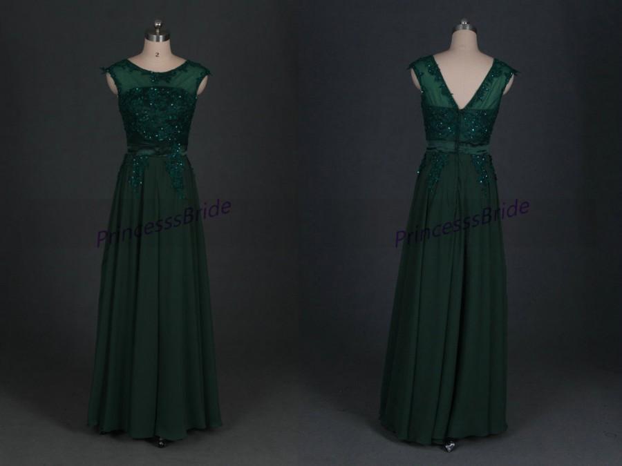 Hochzeit - 2016 forest green chiffon bridesmaid dresses lace, chic floor length gowns for prom party, latest cheap long bridesmaid dress under 150.
