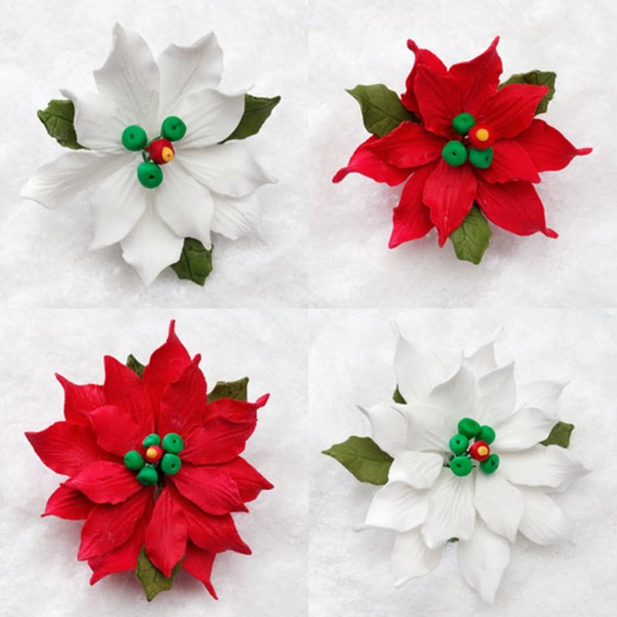 Mariage - Gumpaste Poinsettia - White or Red - 2 inch or 3 inch Sizes Available