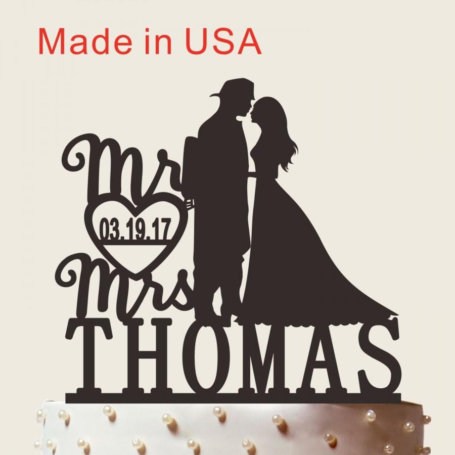 زفاف - Wedding Cake Topper, Custom Cake Topper with Surname, Fireman wedding, Bride and Firefighter Acrylic Decoration, CT100