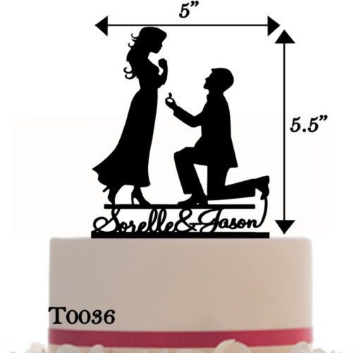 Wedding - Wedding Cake Topper Engagement with two names and a Romantic Silhouette - Free Base For After Event Display.