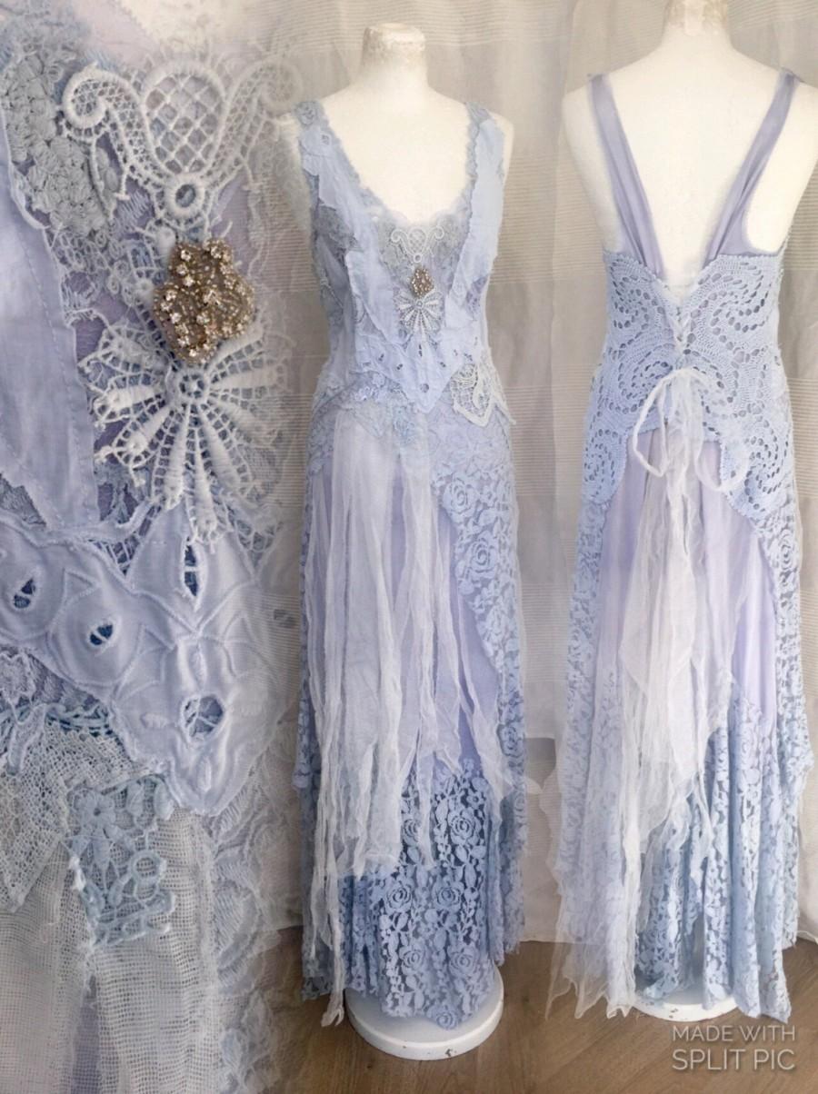 زفاف - Light blue boho wedding dress, airy romantic feminine dress, prom,unique bridal gown,light blue,elven princes, ice boho queen,rustic wedding