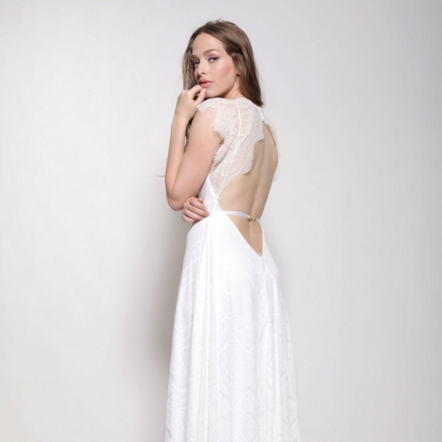 Mariage - Bohemain lace wedding dress,low back,  lace train dress,mixed lace boho wedding dress