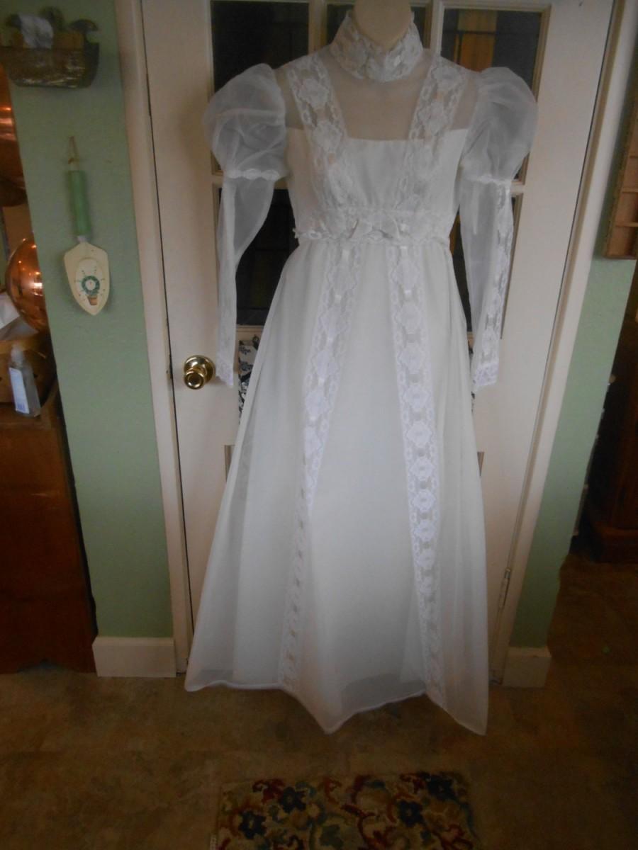 زفاف - 026-Elegant Organza Gown with lace and satin ribbon accents- Floor length- custom made with taste and elegance- size X -Small or 0-2